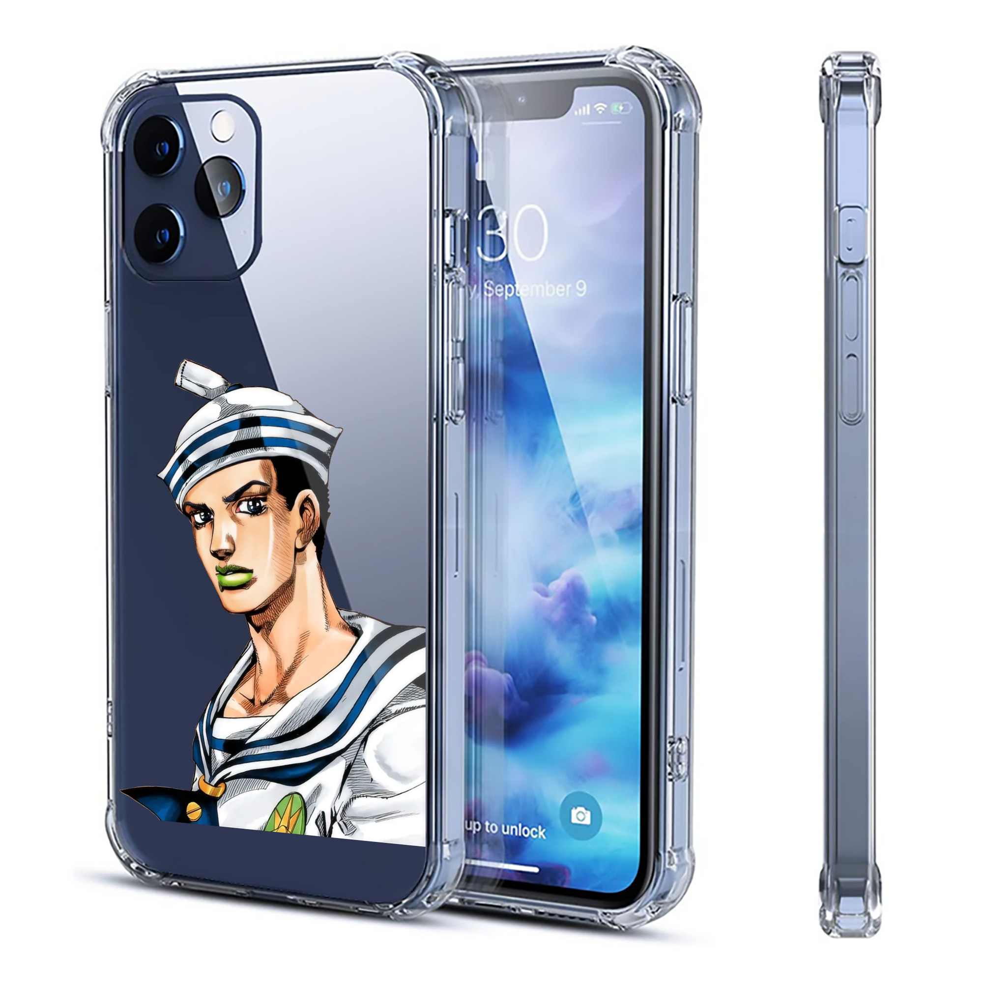 （画像用） ジョジョの奇妙な冒険 東方定助 JoJo's Bizarre Adventure Higashikata Josuke 【iPhone 12シリーズ対応】透明スマホケース（クリアソフトケース）